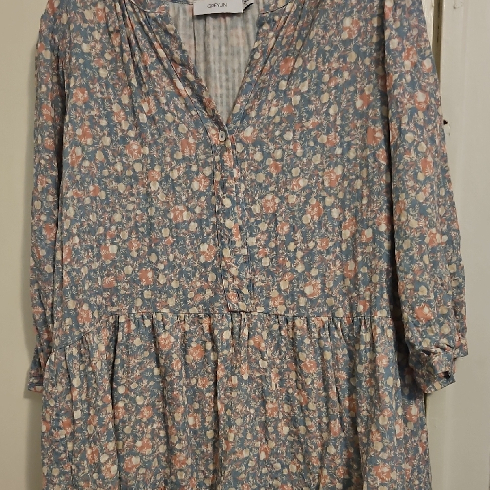 Greylin Blue Floral Midi Dress